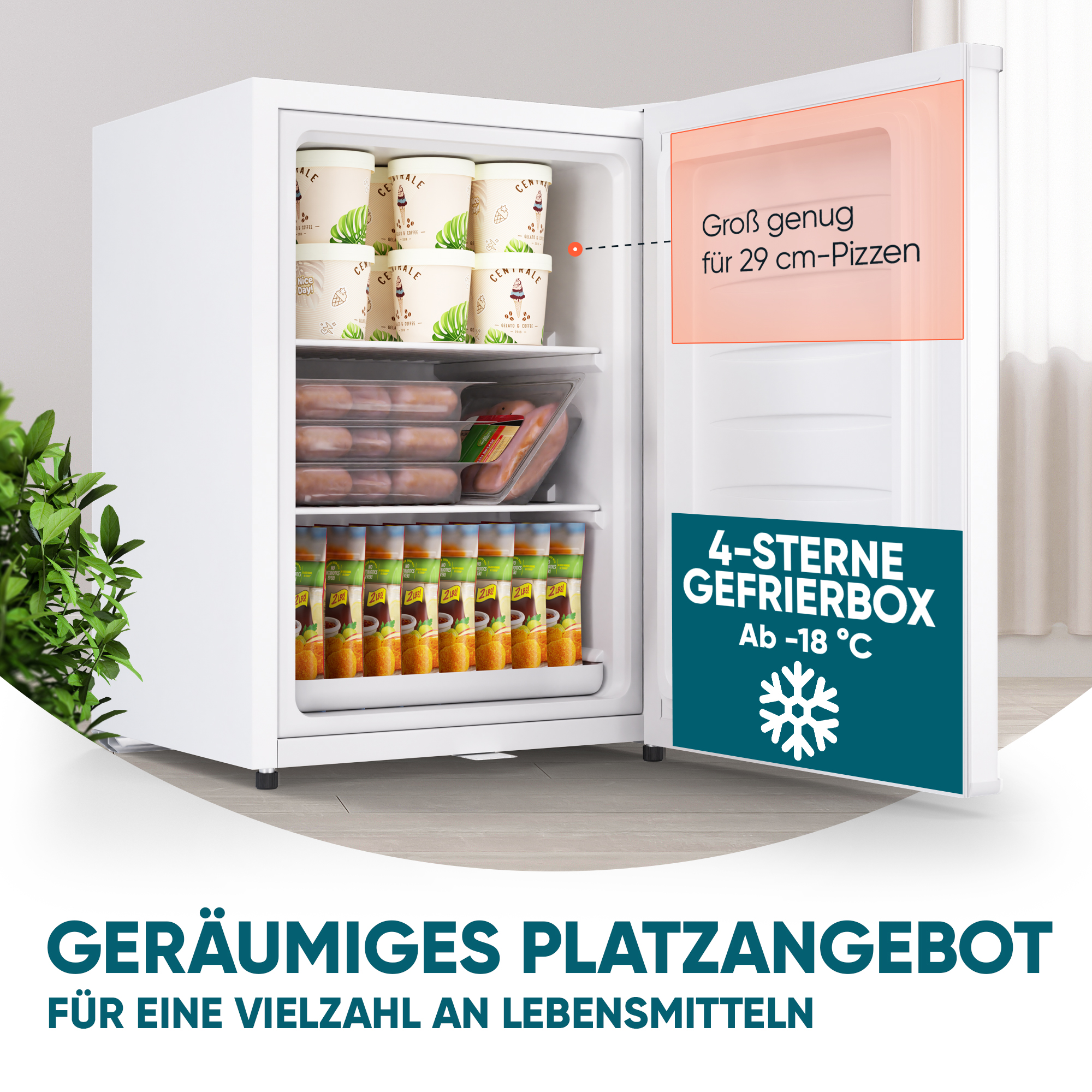 B-Ware Mini-Gefrierschrank mit Schloss E 42L, 4-Sterne, Leise, Gefrierbox, Weiß