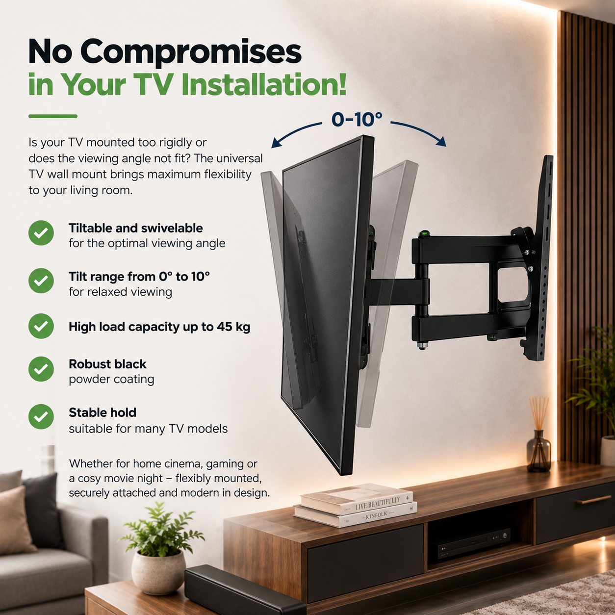 Swivel and tilting TV wall mount in the living room