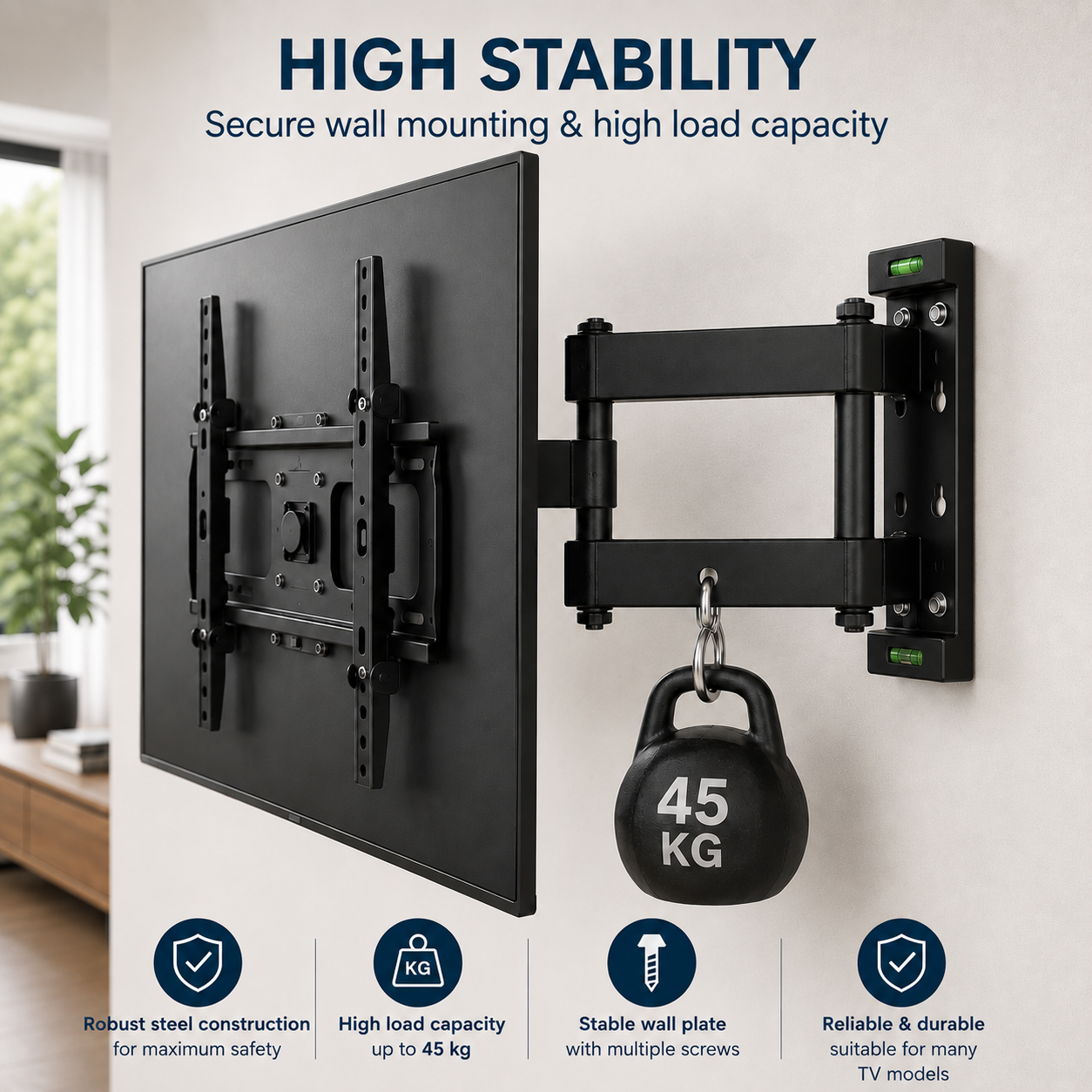 Construction stable en acier du support TV