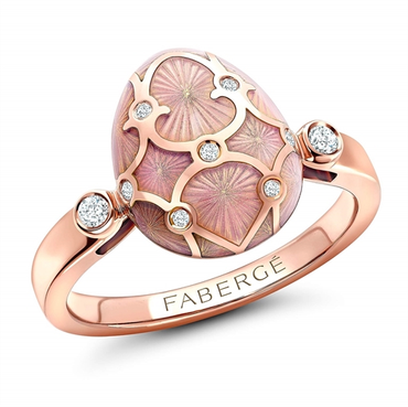 Heritage Ei-Ring aus Rotgold mit rosa, guillochierter Emaille