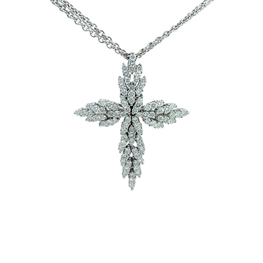Weißgoldkette "Cross" Diamant Anhänger