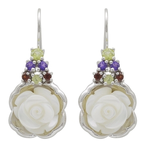 Ohrringe Ohrhänger Rosen Perlmutt Amethyst Granat Peridot 925 Silber Damen
