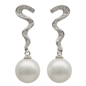 Ohrhänger mit Stecker Perlen Muschelkernperlen Zirkonia weiß 925 Silber Damen