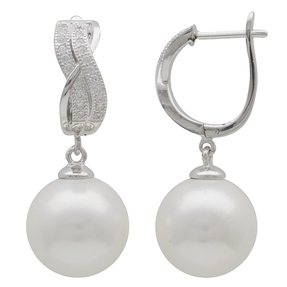 Ohrringe Ohrhänger mit 14 mm Perlen Muschelkernperlen Zirkonia weiß 925 Silber