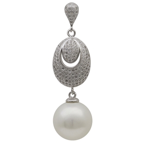 Anhänger mit Perle Muschelkernperle & viel Zirkonia weiß 925 Silber Damen