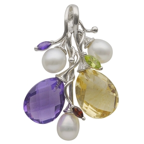 Anhänger aus Süßwasser Perlen Amethyst Citrin Granat Peridot 925 Silber Damen