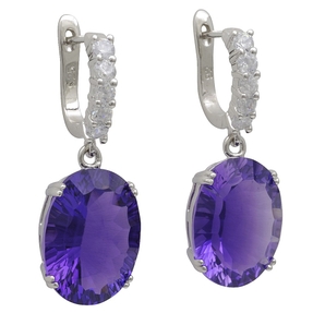 Ohrringe Ohrhänger Brisur mit Amethyst oval & 10 Zirkonia 925 Silber Damen Ohrringe Ohrhänger Brisur mit Amethyst oval & 10 Zirkonia 925 Silber Damen