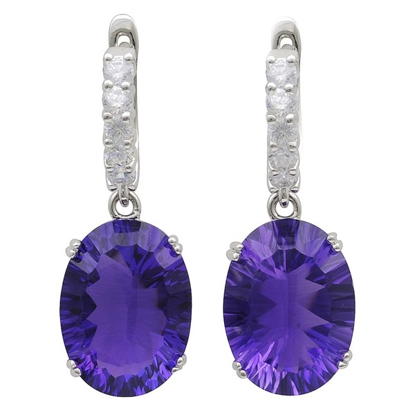 Ohrhänger Amethyst oval und Zirkonia 925 Silber