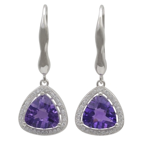 Ohrringe Ohrhänger Amethyst lila violett & Zirkonia rundum 925 Silber Damen Ohrringe Ohrhänger Amethyst lila violett & Zirkonia rundum 925 Silber Damen