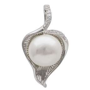 Anhänger Blatt mit Perle Muschelkernperle Zirkonia weiß 925 Silber Damen Anhänger Blatt mit Perle Muschelkernperle Zirkonia weiß 925 Silber Damen