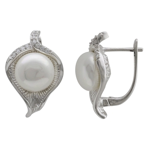 Ohrringe Creolen Blätter Muschelkernperlen Zirkonia weiß 925 Silber Damen Ohrringe Creolen Blätter Muschelkernperlen Zirkonia weiß 925 Silber Damen
