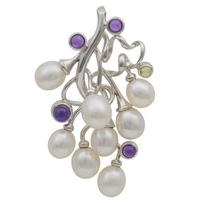 Anhänger Ästchen mit Süßwasser Perlen Amethyst Peridot 925 Silber Damen