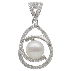 Anhänger mit Perle Süßwasser Zuchtperle & viele Zirkonia 925 Silber Damen Anhänger mit Perle Süßwasser Zuchtperle & viele Zirkonia 925 Silber Damen