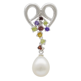 Anhänger Einhänger Süßwasser Perle & multicolor Edelsteine 925 Silber Damen