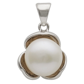 Anhänger Blume mit Perle Süßwasser Zuchtperle 11mm weiß 925 Silber Damen