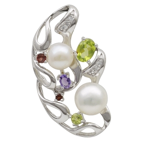Anhänger Süßwasser Perlen Amethyst Granat Peridot multicolor 925 Silber Damen