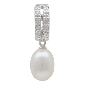 Anhänger Einhänger Süßwasser Perle 11mm & 10 Zirkonia weiß 925 Silber Damen