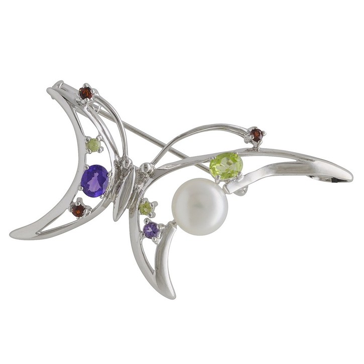 Brosche Anhänger Edelsteine Perle 925 Silber