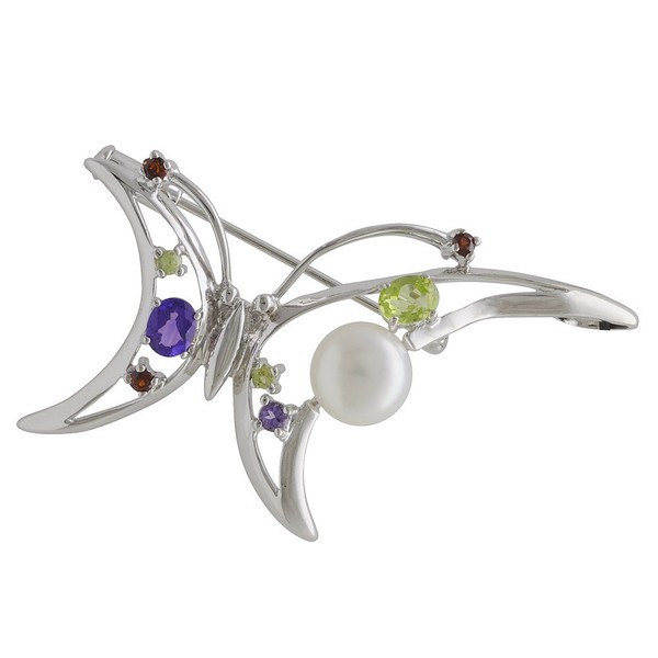 Brosche Anhänger Edelsteine Perle 925 Silber