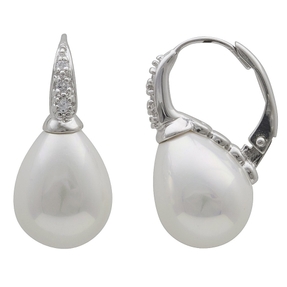 Ohrringe Creolen Perlen Muschelkernperlen weiß & Zirkonia 925 Silber Damen