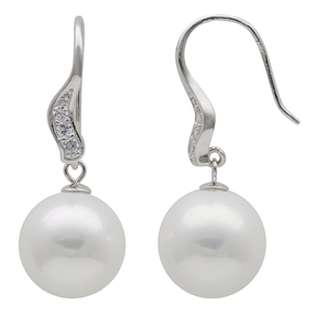 Ohrringe Ohrhänger mit großen Perlen Muschelkernperlen & Zirkonia weiß 925 Silber Damen