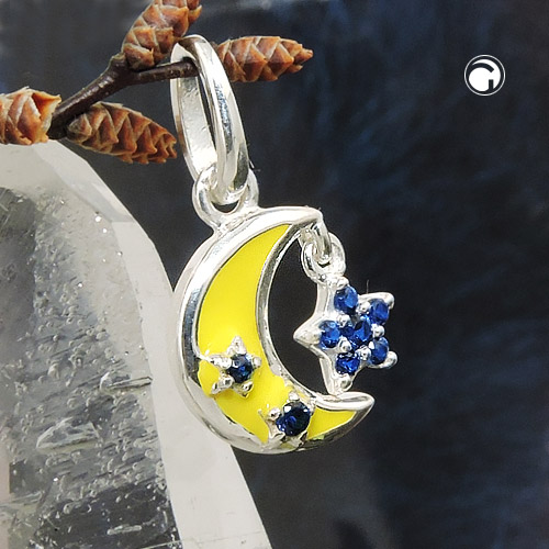 Anhänger Kinder Mond Sternchen Zirkonia 925 Silber