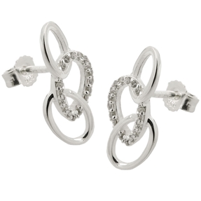 Ohrstecker 16x7mm drei Ellipsen mit weißen Zirkonia 925 Silber Ohrschmuck