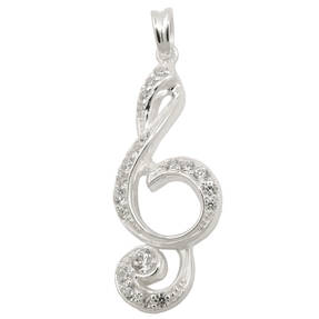 Anhänger 28x11mm Notenschlüssel mit weißen Zirkonia 925 Silber Halsschmuck