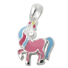 Anhänger 14x11mm Halsschmuck für Kinder Einhorn mit farbigen Einlagen 925 Silber