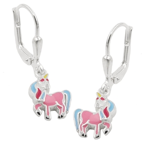 Brisur 26x8mm Ohrringe für Kinder Einhorn mit farbigen Lackeinlagen 925 Silber Brisur 26x8mm Ohrringe für Kinder Einhorn mit farbigen Lackeinlagen 925 Silber