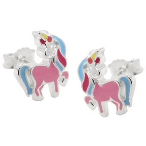 Ohrstecker 10x8mm Ohrringe für Kinder Einhorn, farbige Lackeinlagen 925 Silber Ohrstecker 10x8mm Ohrringe für Kinder Einhorn, farbige Lackeinlagen 925 Silber