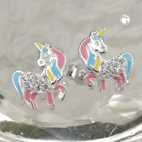 Ohrstecker Kinder Einhorn Zirkonia 925 Silber