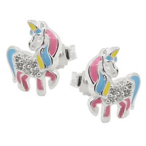 Ohrstecker 10x8mm Kinderohrringe Einhorn, farbige Einlagen Zirkonia 925 Silber Ohrstecker 10x8mm Kinderohrringe Einhorn, farbige Einlagen Zirkonia 925 Silber
