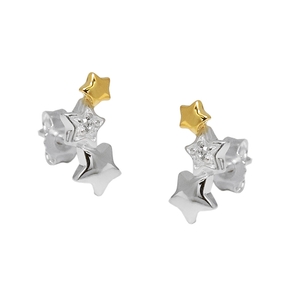 Ohrstecker 11x5mm Ohrringe drei Sterne Zirkonia 925 Silber bicolor vergoldet