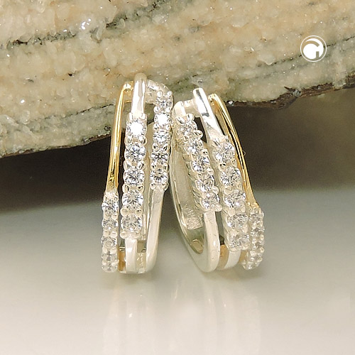 Creolen 17x5mm Zirkonia 925 Silber vergoldet