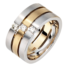 Breiter Ring 585 Gold mattiert 3 Diamanten Brillanten Fingerschmuck für Damen