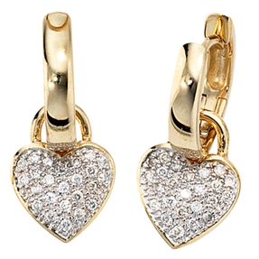 Ohrschmuck Creolen Herz Herzen 48 Diamanten 585 Gelbgold Damen Goldohrringe