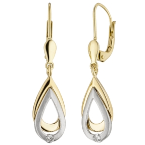 Ohrringe Ohrhänger mit Diamanten & 585 Gold Gelbgold Weißgold Ohrschmuck Damen