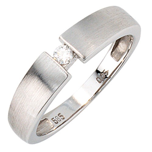 Goldring mit Diamant 585 Gold mattiert
