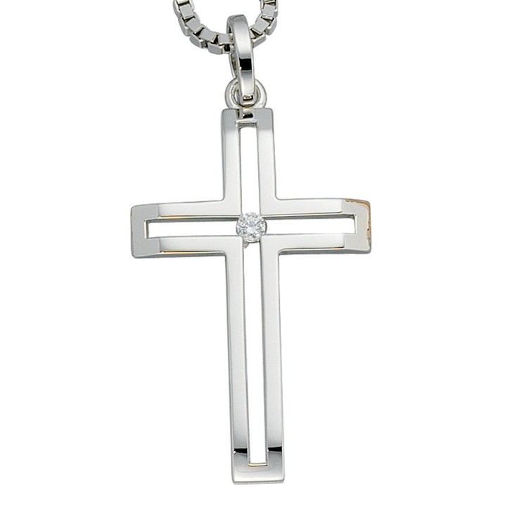 Anhänger Kreuz mit Diamant 585 Weißgold