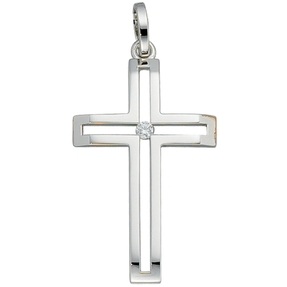 Kreuzanhänger Anhänger Kreuz mit Diamant 585 Weißgold Halsschmuck für Damen