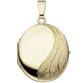Medaillon Anhänger Amulett aus 585 Gelbgold teilmattiert Halsschmuck Unisex