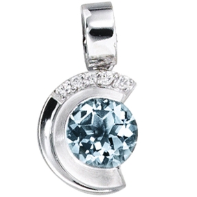 Anhänger aus 585 Weißgold mit Aquamarin hellblau & 5 Diamanten Brillanten