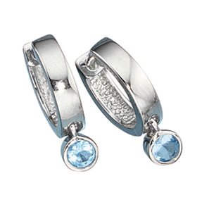 Paar Creole Creolen 2 x Zirkonia blau & 925 Silber Ohrringe Ohrschmuck Damen