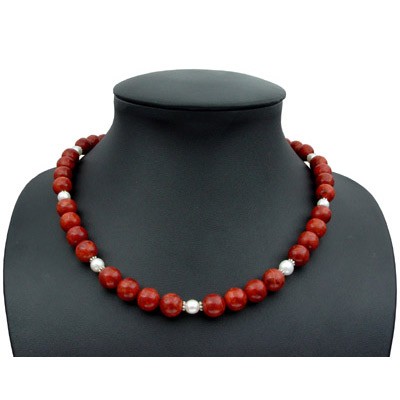 Kette aus Korallen und Perlen und 925 Silber