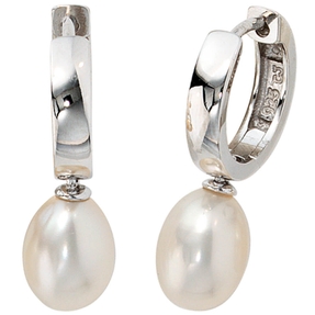 Creolen Ohrringe Ohrhänger Zuchtperle 925 Silber Sterlingsilber Ohrschmuck Damen
