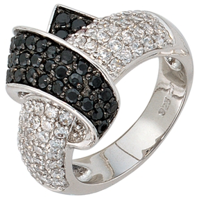 Ring Zirkoniaring schwarz weiß 925 Silber Echtsilber Fingerschmuck Damen