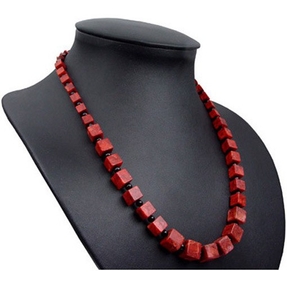 Halskette Collier im Verlauf aus Koralle Würfel Onyx 925 Silber rot-braun schwarz