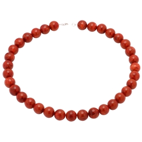 Kette Collier Koralle Schaumkoralle & 925 Silber rot-braun Halskette Kugelkette für Damen