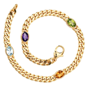 Armband aus 585 Gold Gelbgold Edelsteine Aquamarin Citrin Amethyst Peridot 19cm